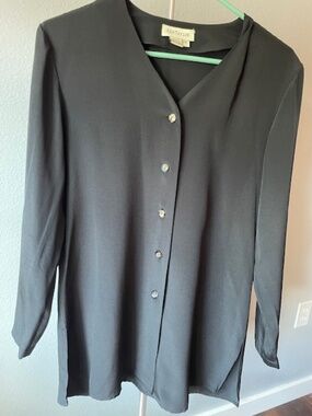 Ann Taylor 100% Silk Black Button Front Blouse Medium